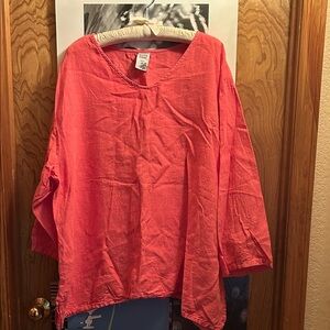 Match Point Linen Tunic Coral Top